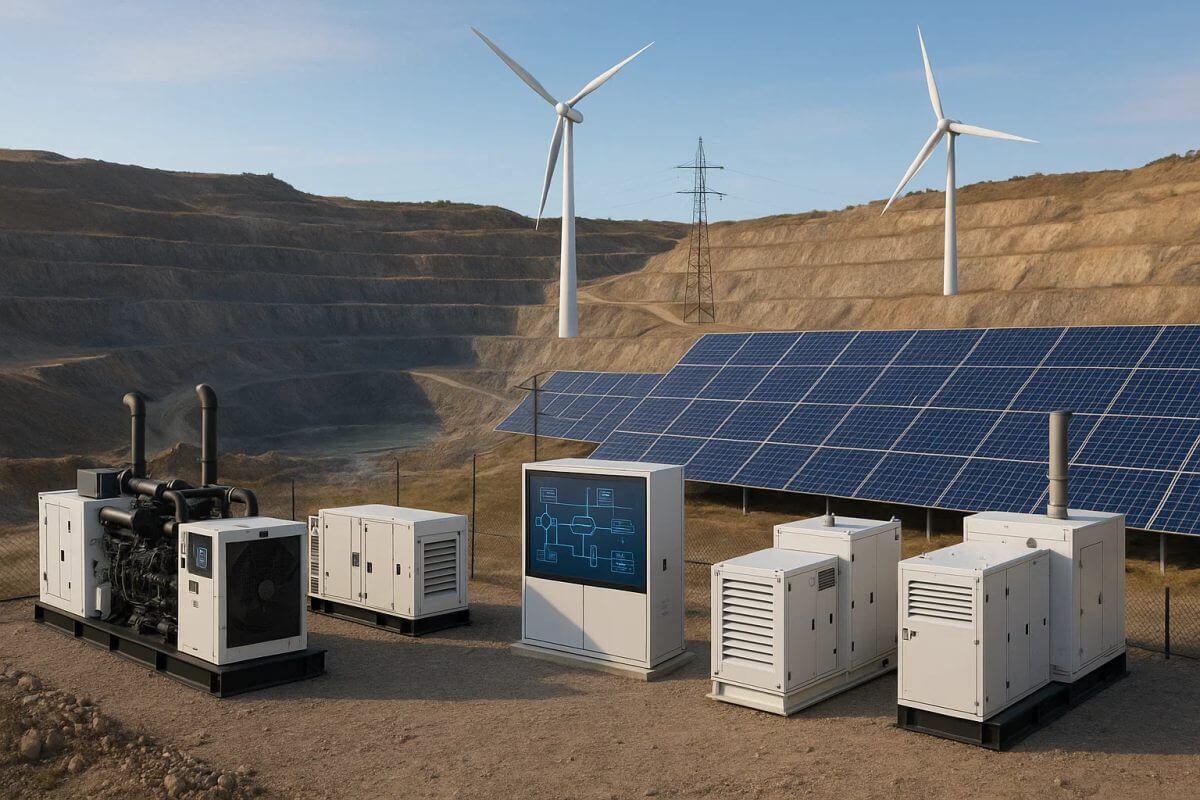 Гибридная система энергоснабжения горнодобывающего предприятия с генераторами, солнечными панелями и микросетью