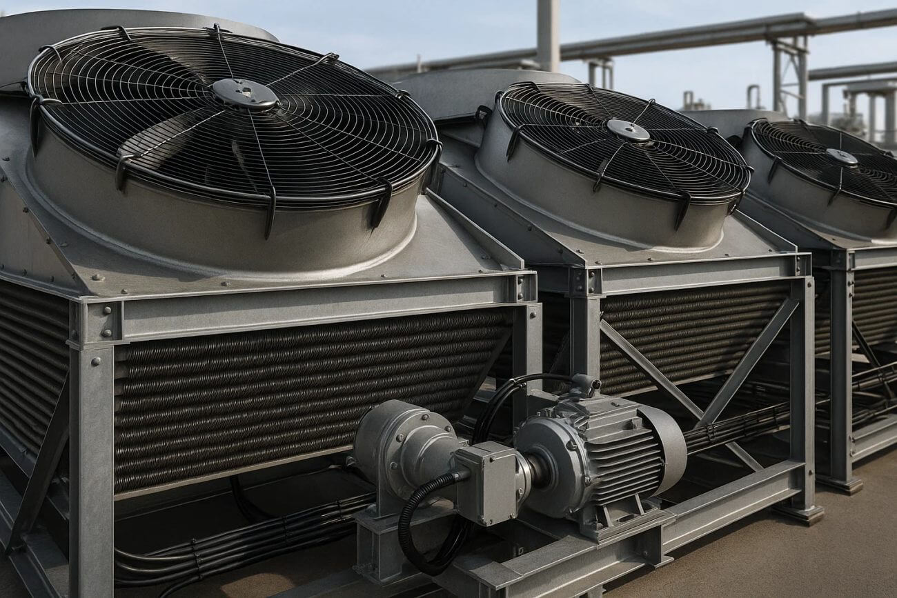Аппараты воздушного охлаждения на предприятии нефтехимии: оребрённые трубные пучки и осевые вентиляторы