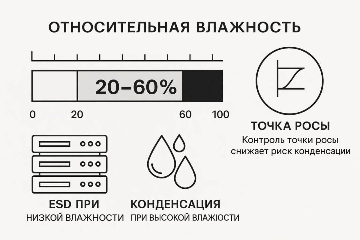 Контроль влажности в центрах обработки данных: диапазон 20–60 % и роль точки росы в системе охлаждения ЦОД