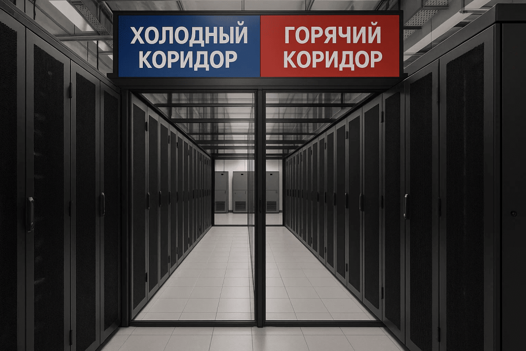 Конфигурация холодного и горячего коридора в ЦОД с подачей воздуха от CRAH Конфигурация холодного и горячего коридора в ЦОД с подачей воздуха от CRAH