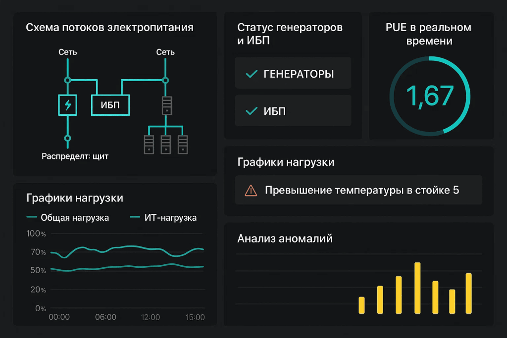 Дашборд DCIM: мониторинг электропитания ЦОД